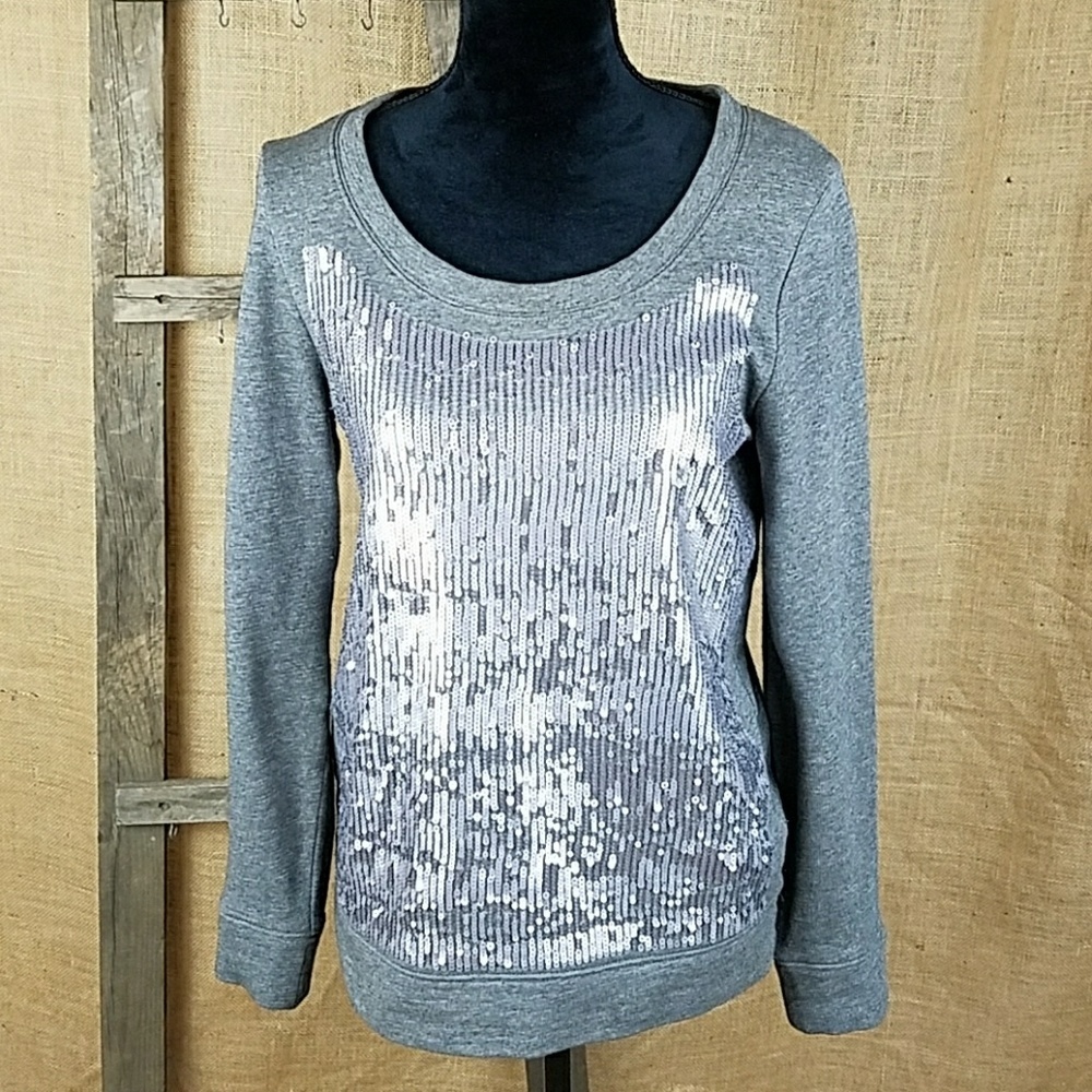 J.‎ Crew women S sequin sweatshirt gray long sleeve cotton festival Whimsical